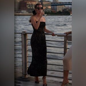 Helsi Leslie Sequin Strapless Gown Black